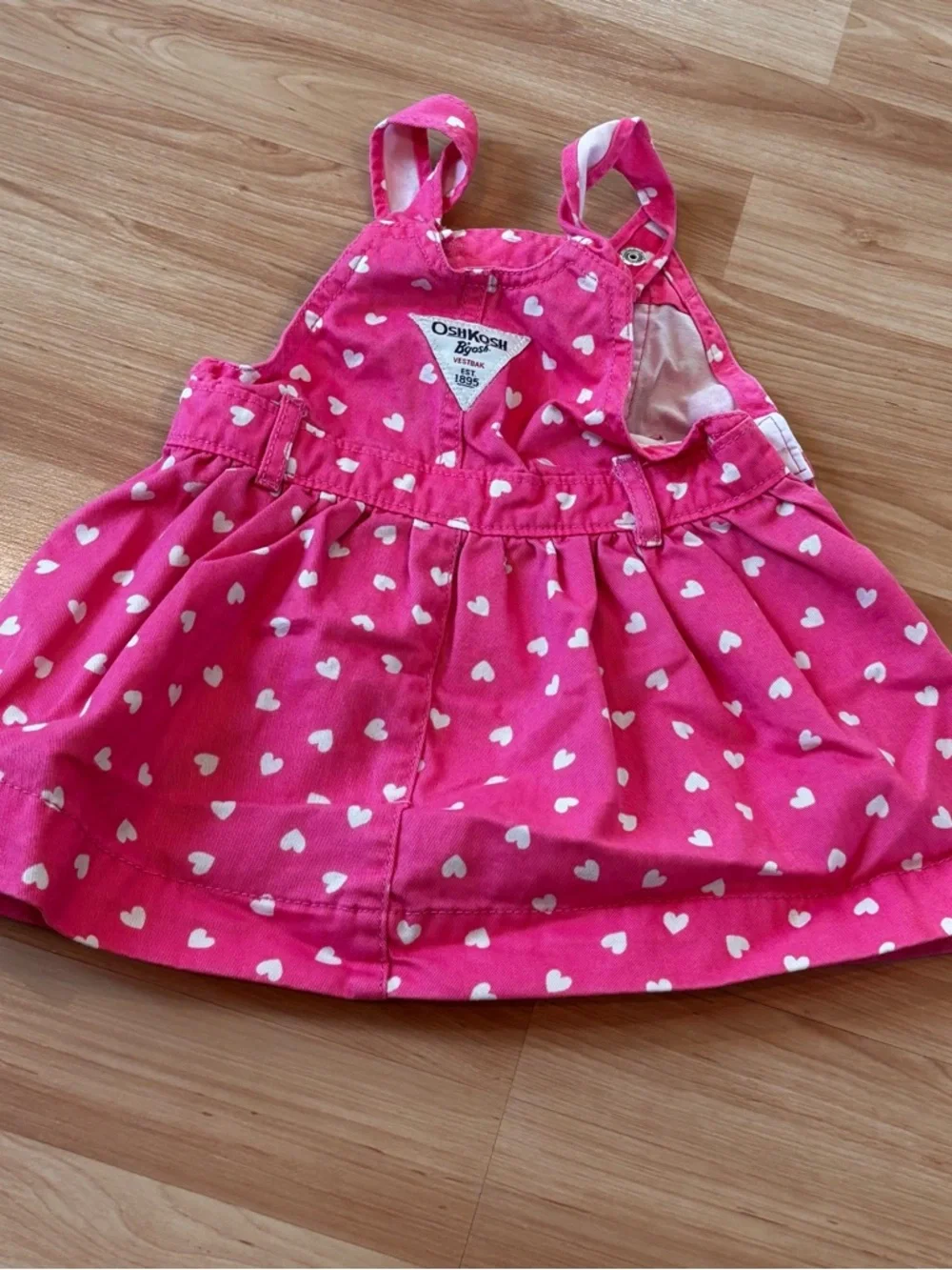 OshKosh B'gosh Bright Pink Heart Print Overall Dress